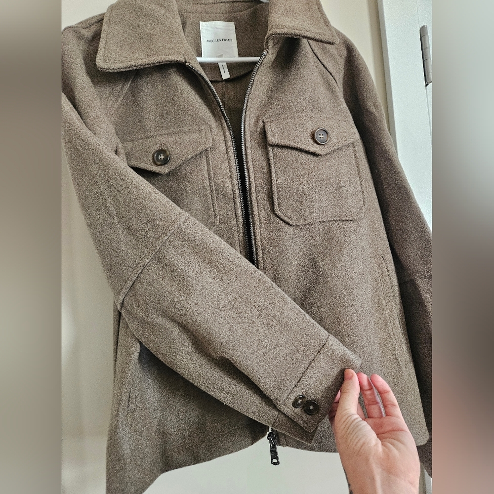 Anthropology avec les fillas zip jacket collar winter coat medium Brown Minimal - Picture 10 of 12